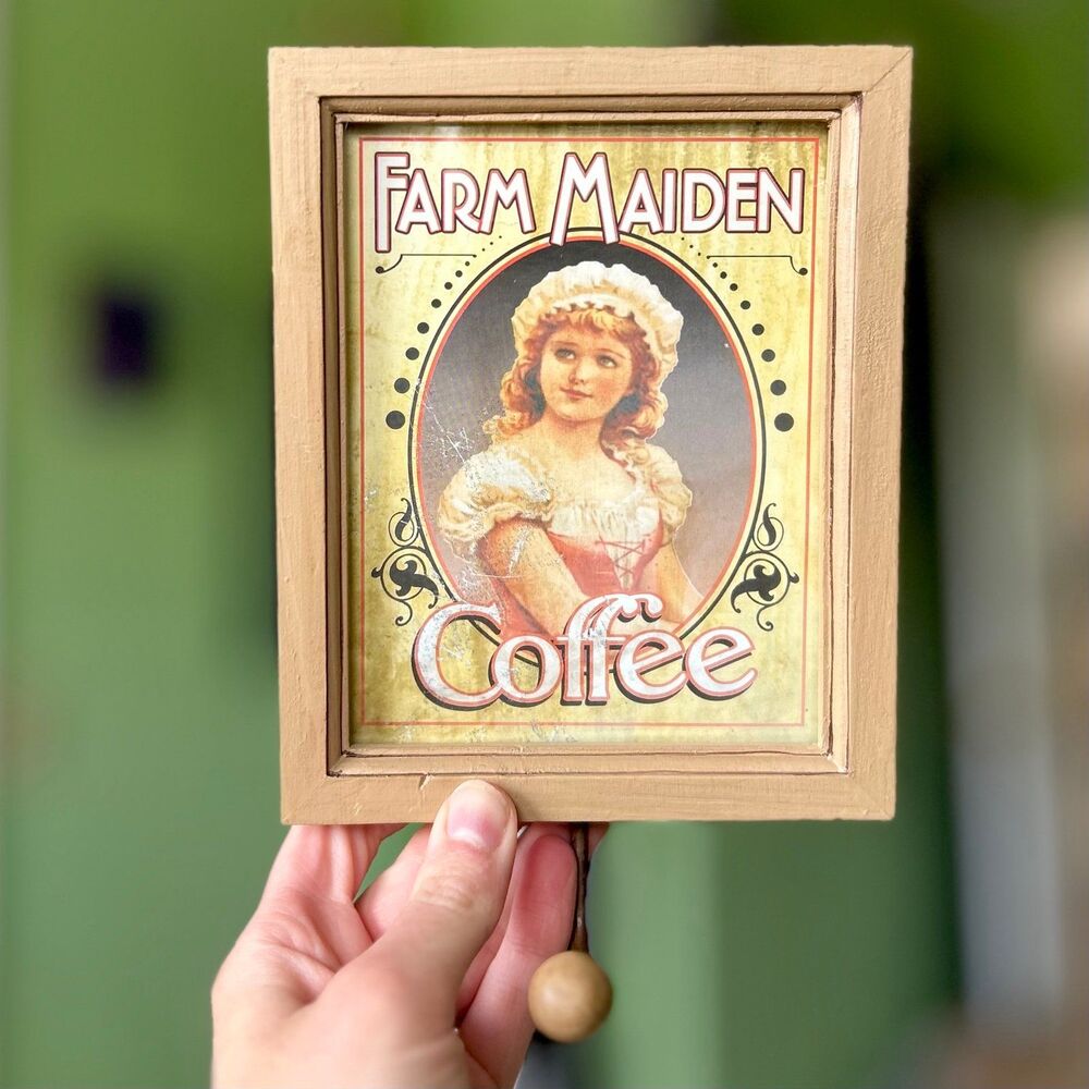 VTG Unique Folklore Farm Maiden Coffee Hanging Hook Sign Accent